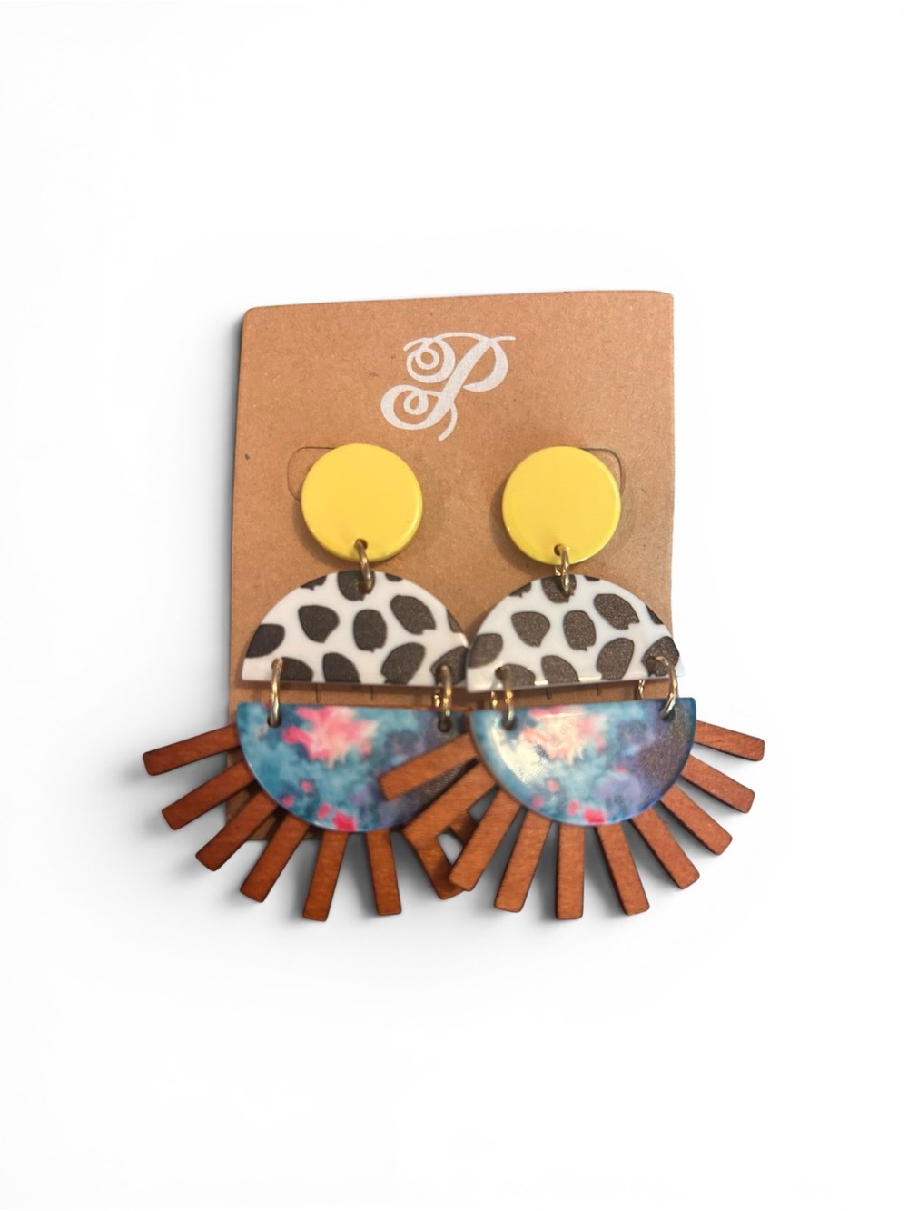 Plunder Yellow Leopard and Floral Statement Earrings